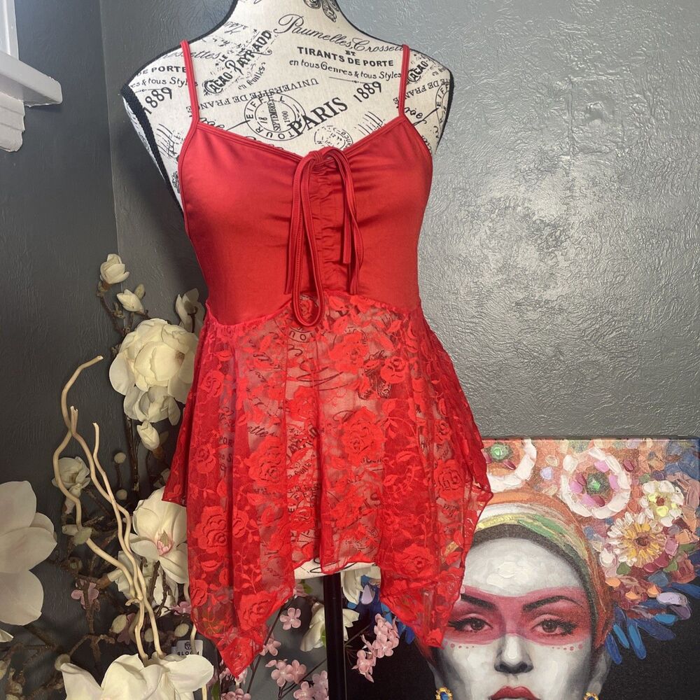 Avidlove Women's Floral Lace Lingerie Red Nightgown Babydoll Slip Size Large